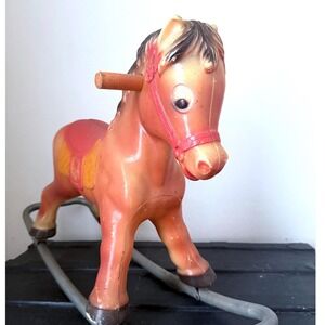 Vintage Blazon 1963 Plastic Rocking Horse Kids Ride-On Toy Retro Nursery Decor